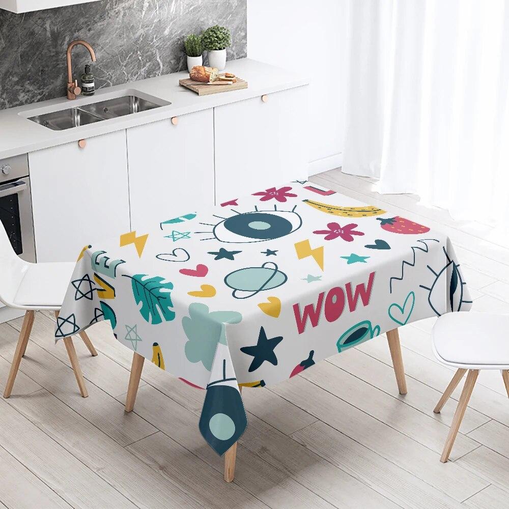 Față de masă cu iepure drăguț, cu plante cu animale, dreptunghiulară, impermeabilă și rezistentă la ulei, masă de restaurant, bucătărie, decorare a casei