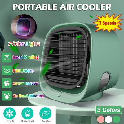 2 Types Ventilateur Refroidisseur d'Air Mini Climatiseur de Bureau avec Veilleuse Mini Ventilateur USB de Refroidissement par Eau Humidificateur Purificateur Multifonction Été
