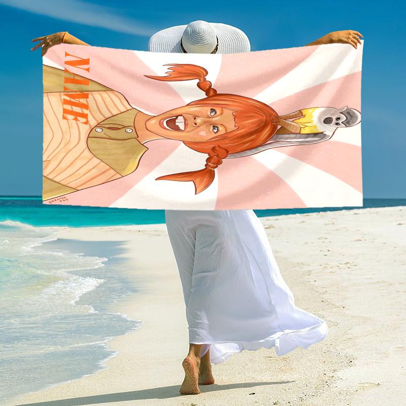 Personalized Pippi Adventures Beach Towel Microfiber Beach Towel Thin Absorbent for Beach Swimming Yoga Bath Sports. 0910248