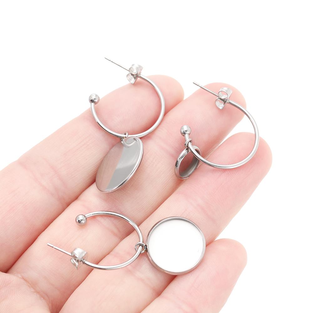 10 Stück Edelstahl C-förmige Ohrhaken Ohrringe Leere Cabochon-Basis, Passend für 8-16mm Glascabochons