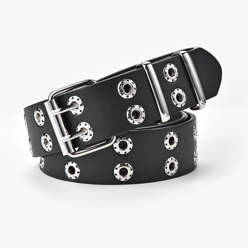 

Sleek Punk 2024 Womens Double Row Belt Trendy Casual Denim Belt In Black White And Coffee Shades чорний