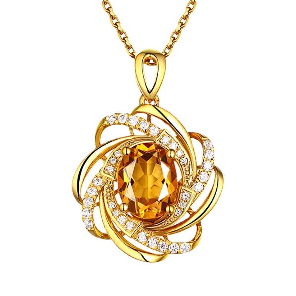 Elegant 2 Carat Citrine Windmill Pendant Necklace 18k Gold Plated Colorful Gemstone Jewelry