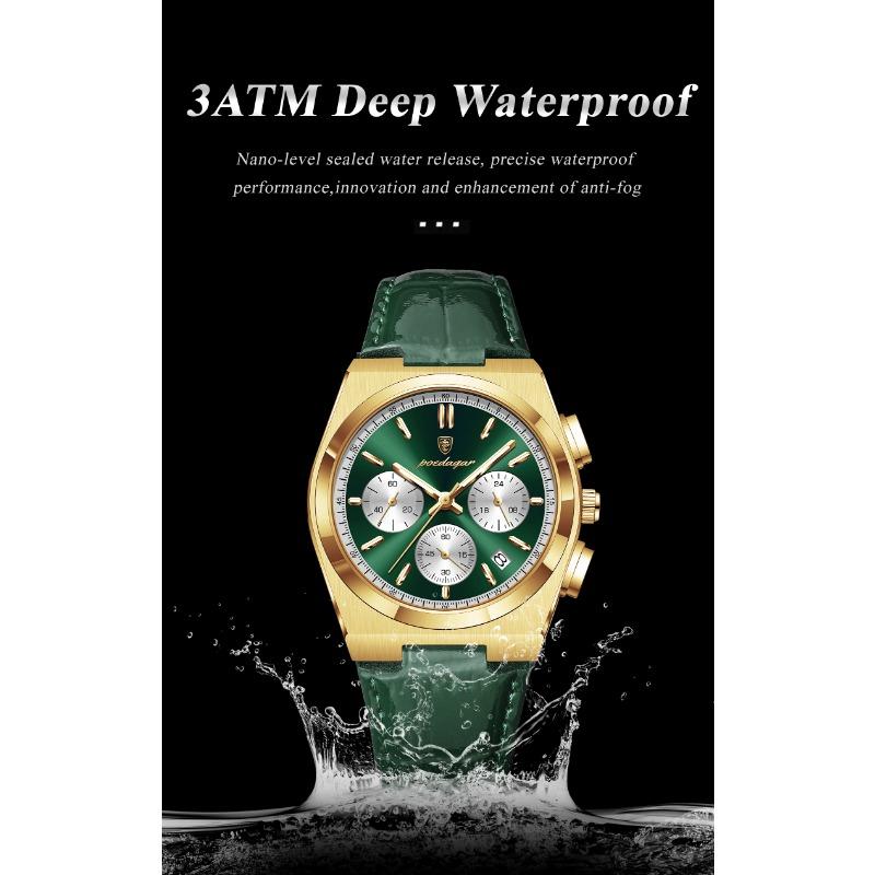 POEDAGAR Orologio da uomo di lusso alla moda Impermeabile Luminoso Cronografo Data Quarzo da polso Moda Sportivo Pelle Orologi