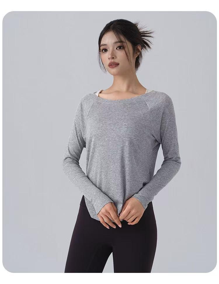 Women's Long Sleeve Ribbed Yoga Top - Autumn/Winter Collection, Slim Fit, Nude Feeling, Perfect for Pilates & Outdoor Sportswear