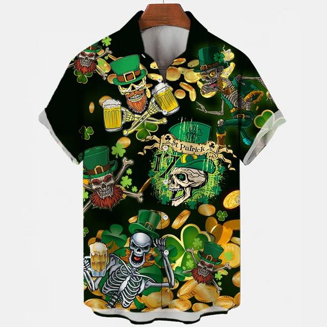 Camisetas Festival de Cerveza Harajuku para Hombre Estampado 3D Manga Corta Verano Estilo Hawaiano Playa Tops de Botón Único Solapa