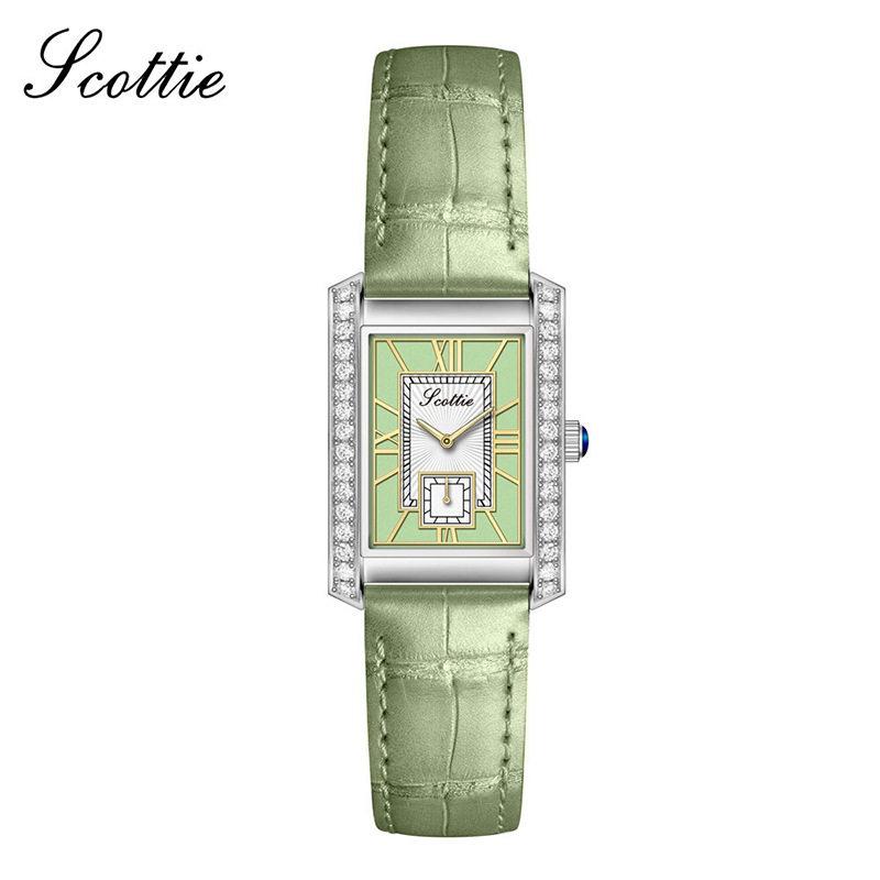 Manufacturer supplies scottie new square steel belt women's watch with diamond dial independent second hand belt watch 9655