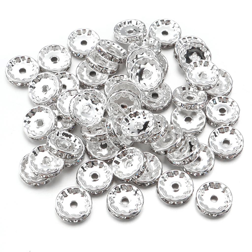 50pcs/lot Colorful Metal Round Rhinestone Rondelle Crystal Beads Loose Spacer Beads For Jewelry Making DIY Bracelet Necklace