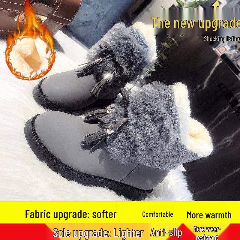 2025 Women's Fleece-Lined Waterproof Snow Boots - Korean Style, Non-Slip, Warm, Mid-Calf.