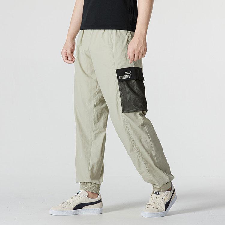 Puma Color Block Pocket Drawstring Cuffed Retro Sports Pants Men pants Light-Gray 537530-68