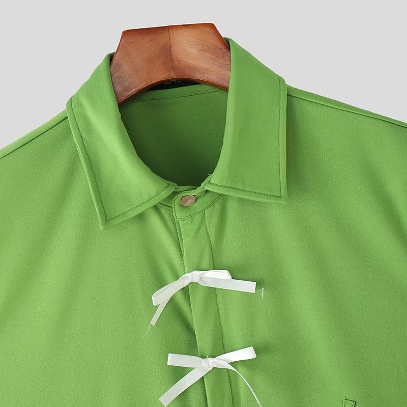 INCERUN Men Lapel Neck Sleeveless Button Up Bow Casual Loose Tank Tops