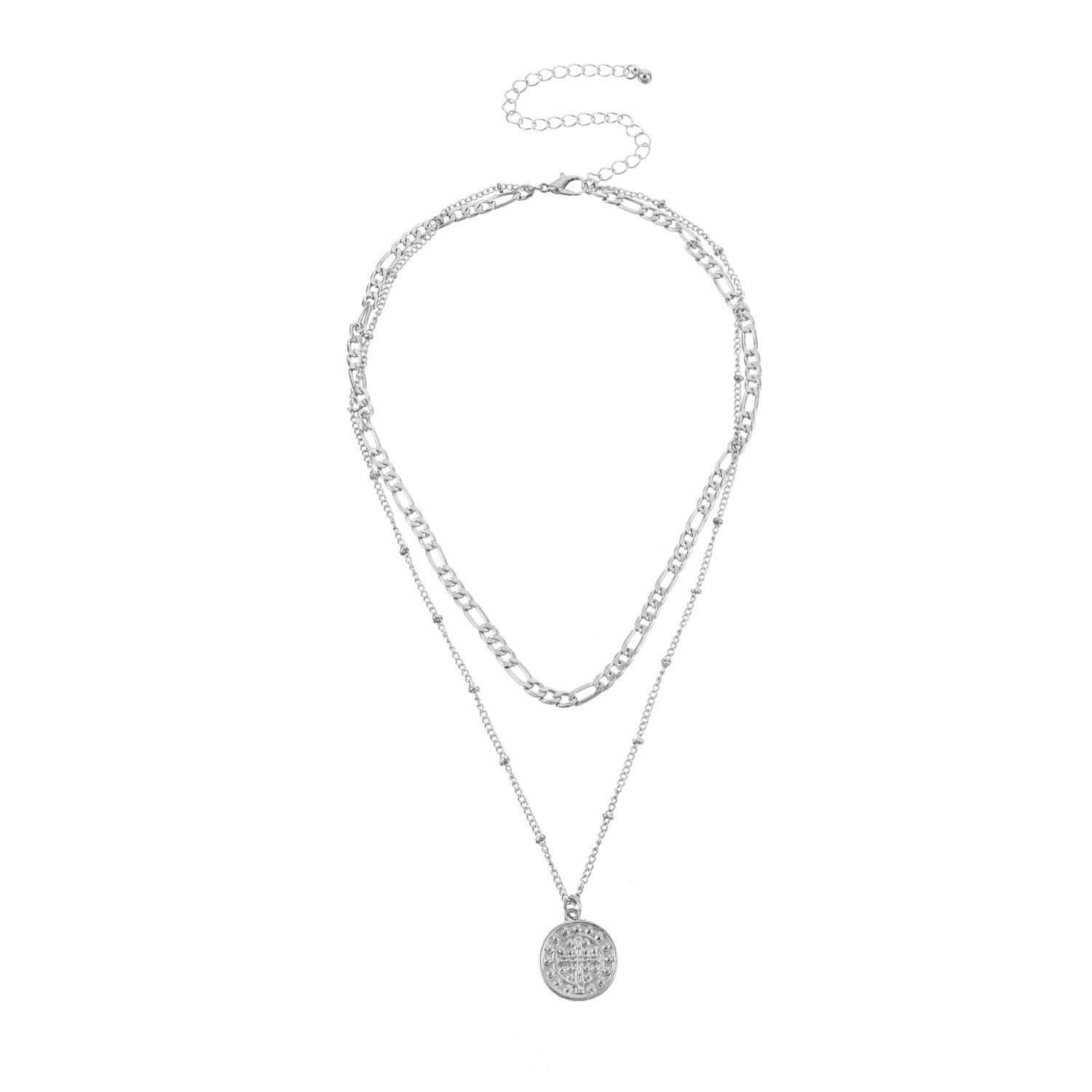 

Fashion cross disc trend necklace, double-layer temperament personality item
