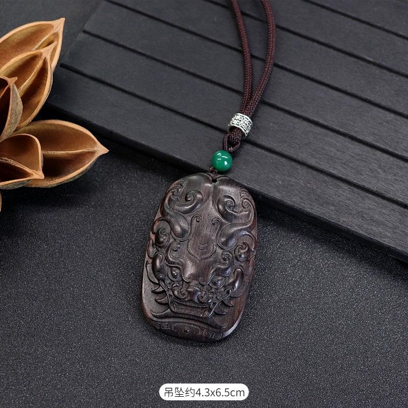 Natural ebony hand-carved necklace female long retro literary Pixiu sweater chain versatile accessories