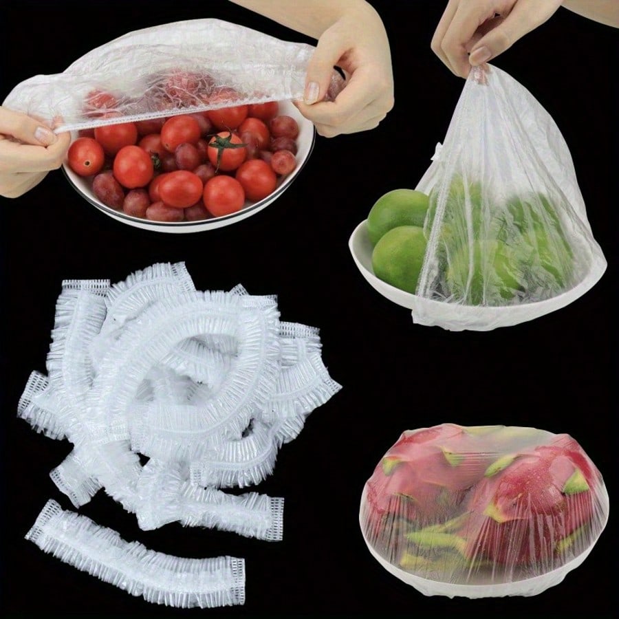 100pcs Disposable Plastic Wrap Bags, Household Plastic Wrap Bags, Elastic Plastic Food Cover Bags, Kitchen Supplies Gadgets
