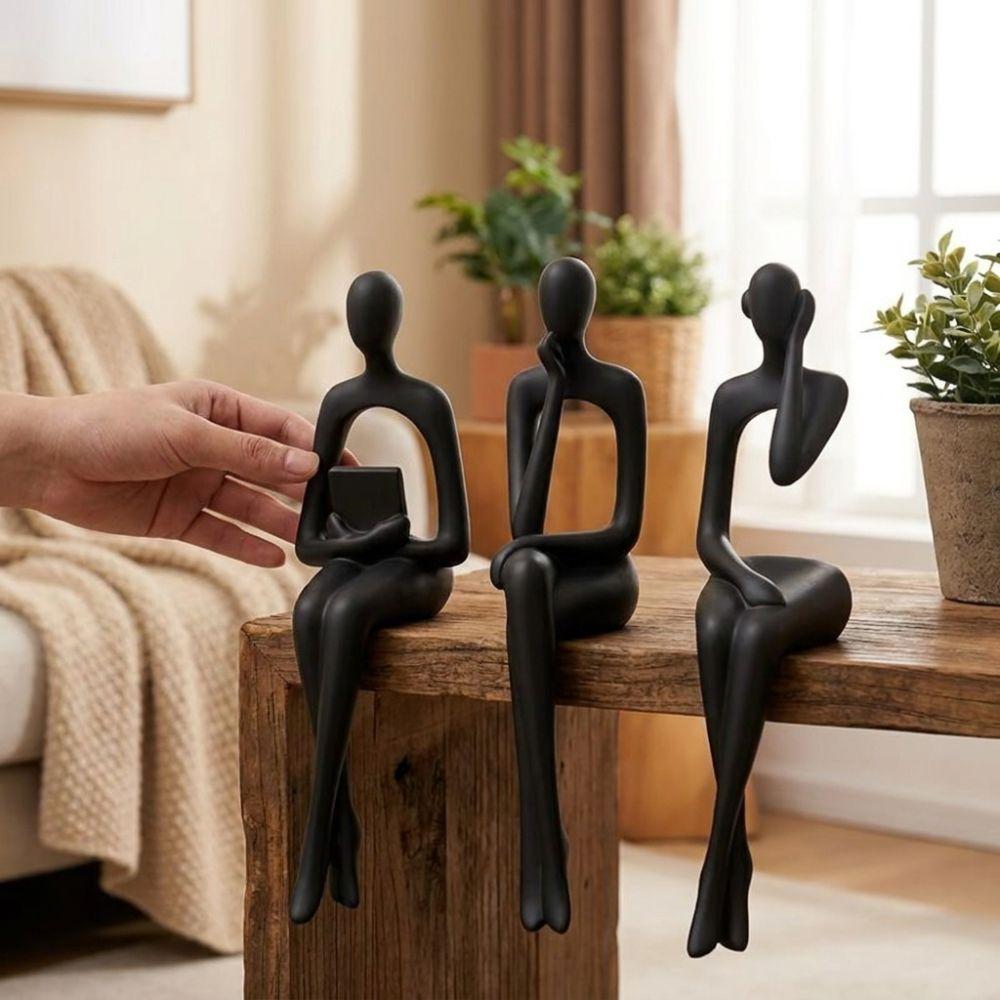 3 Stück 3D-gedruckte Denkfigur Rand-Sitzer Dekoration Hohl Lesende Denkfigur Zuhause Bar