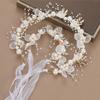 Flower Girl Tiaras Headband with Wrist Flower Artificial Pearls Flower Hairhoop For Wedding Dress And Formal Occasion