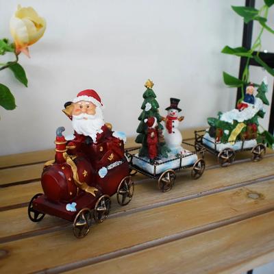 Harz Handwerk Santa Claus Zug Drei Stück Set Schneemann Weihnachten Baum Ornament Büro Home Dekoration
