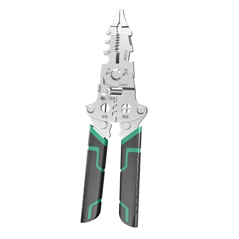 

Portable Collapsible Wire Stripper Crimping Pliers And Cutter Integrated Twisting Function Steel Blade Electrician Tool 1
