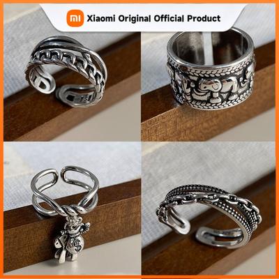 925 Sterling Silver Rings For Women Geometric Fine Jewelry Finger Adjustable Retro Elephant Tassel Ring For Party Birthday Gift