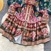 Women's Summer Dress Vintage Designer Print Mini Dresses Stand Collar Single Breasted Party Shirt Dress with Belt