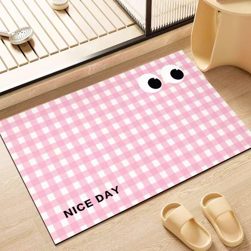 Simple Bathroom Floor Mat Painted Dopamine Toilet Bathroom Door Floor Mat Diatom Mud Water Absorption Quick Drying Foot Mat