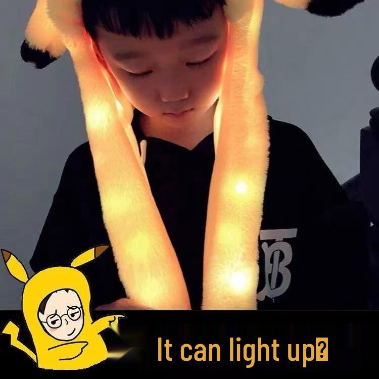 Children's Plush Cartoon Hat with Movable Ears - Luminous Rabbit Design for Parent-Child Matching