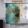 Sailing Ship Shower Curtain, Majestic Wooden Ship With Billowing Sails, Calm Waters & Cloudy Sky, Maritime Bath Decor