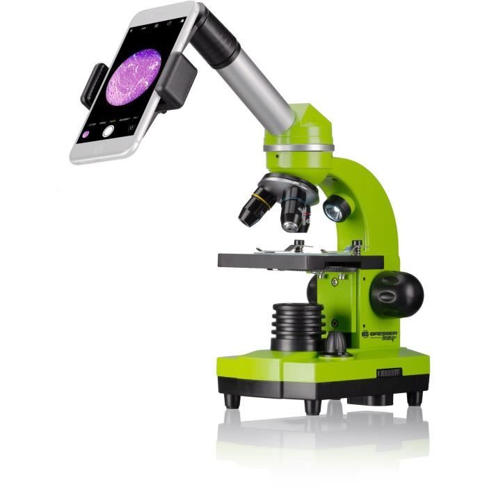 Student Microscope BIOLUX SEL - BRESSER JUNIOR - Magnification 40x-1600x - Experiment Kit - Green