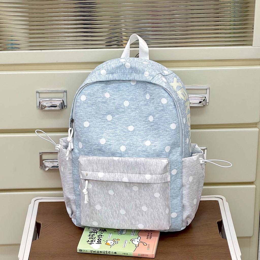 Schoolbag Korean Small Fresh Schoolbag Female Middle School Student Simple Polka Dot Backpack Lightweight Large Capacity High School Backpack