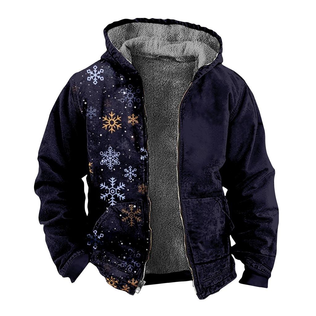 Men's Christmas Print Jacket Men's Spring And  Casual Trend Zipper Hooded Jacket