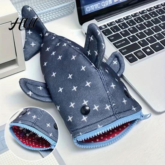 Durable Shark-shaped Pencil Pouch Bag Shark Shape Smooth Zipper Closure Pen Colorful Animal Case Holder Large Capacity Thickened Funny Stationery