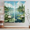Summer Theme Lotus Pond Kitchen Curtains Livingroom Elegant Room Curtains for Bedroom Decoration Home and Decoration Blackout