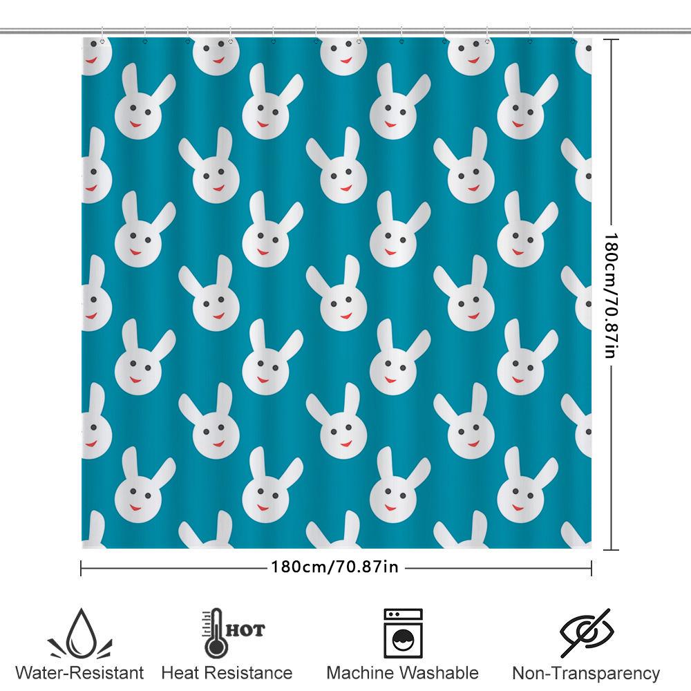 Blue Bunny Face Shower Curtain With Rabbit Pattern For Bathroom Decor Waterproof Fabric For Home Use