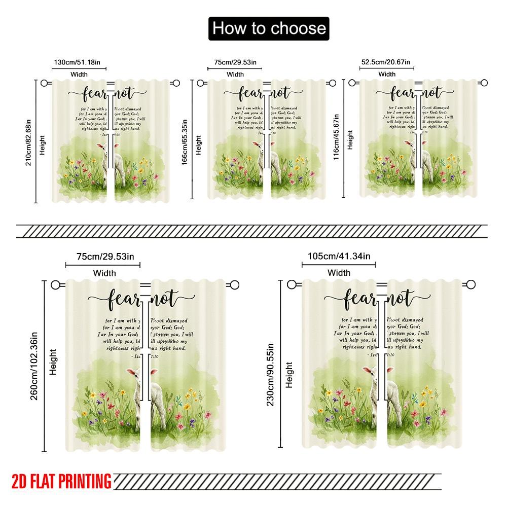 2pcs 2D Flat Printing Curtain Fear Not Lamb God Strengthen Polyester Without Electricity Seasonal Party & Holiday Decor Perfect