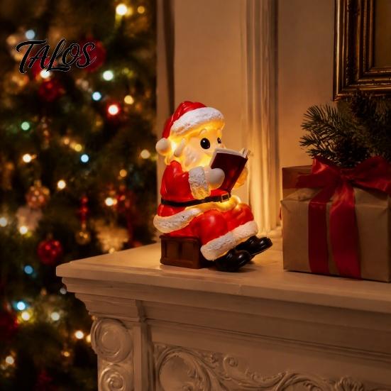 Desktop Holiday Accents Santa Claus Night Light, Resin Christmas Tabletop Ornament with Window Display Warm LED Lighting, Bedroom Bedside Table