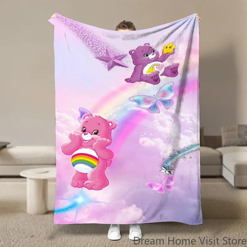 Cute Rainbow Bears Anime Flannel Blanket Pikachu Figures Home Sofa Lunch Break Blankets Children Student Blankets Nap Cover Kids