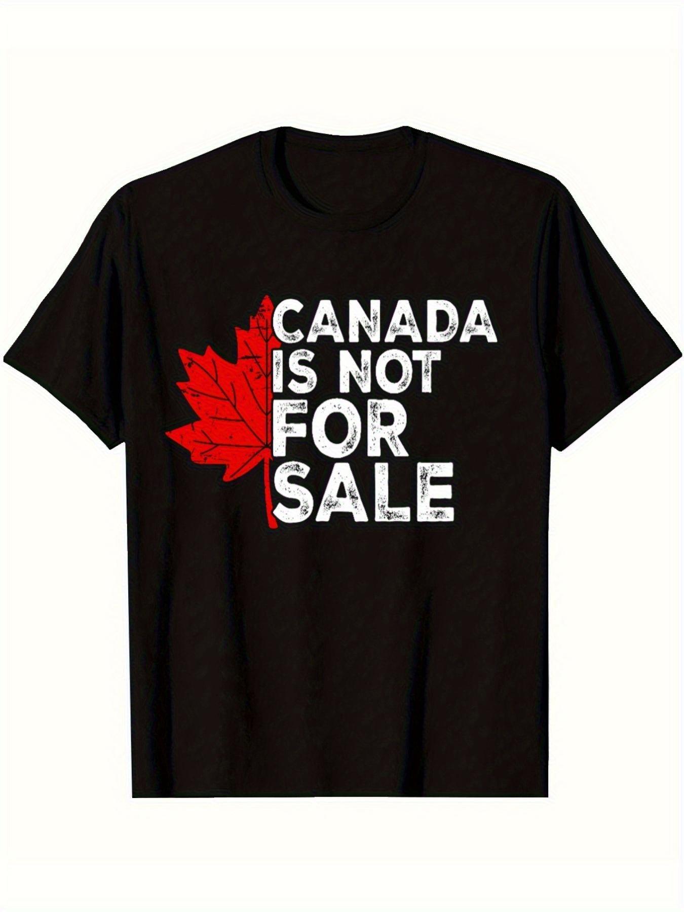 

100% Cotton T-shirt with Canada Is Not for Maple Leaf Graphic Print - Black Casual Round Neck Short Sleeve Summer Top for Daily Wear S