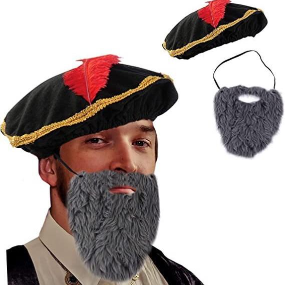 

Renaissance-style ostrich feather lace hat, plush beard suit, party costume props Adult size чёрный