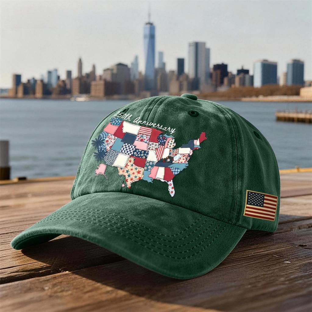 Unisex USA 250th Anniversary Printed Distressed Washed Baseball Cap | Patriotic Vintage Hat For Celebrations