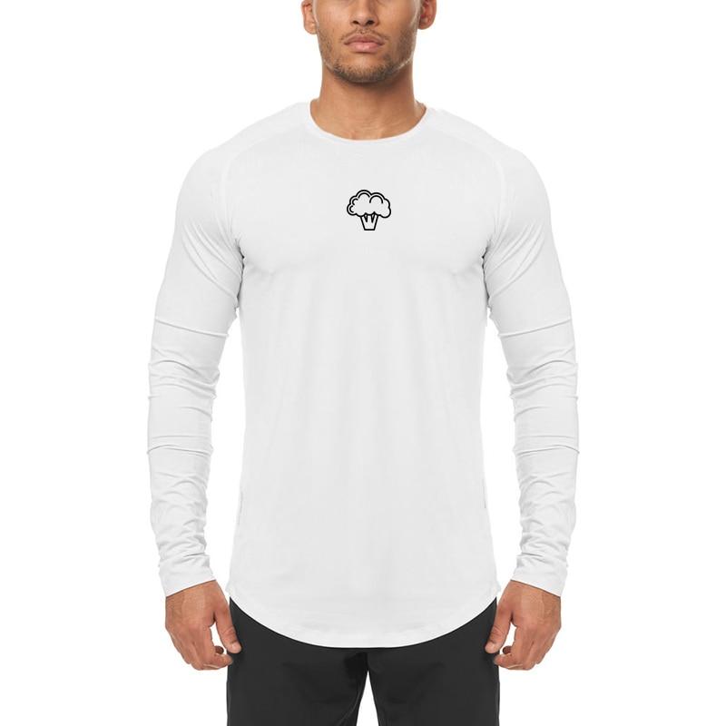 

Muscleguys Мужской спортивный свитер с длинными рукавами с круглым вырезом Удобная молодежная фитнес-беговая простая дышащая футболка M белый