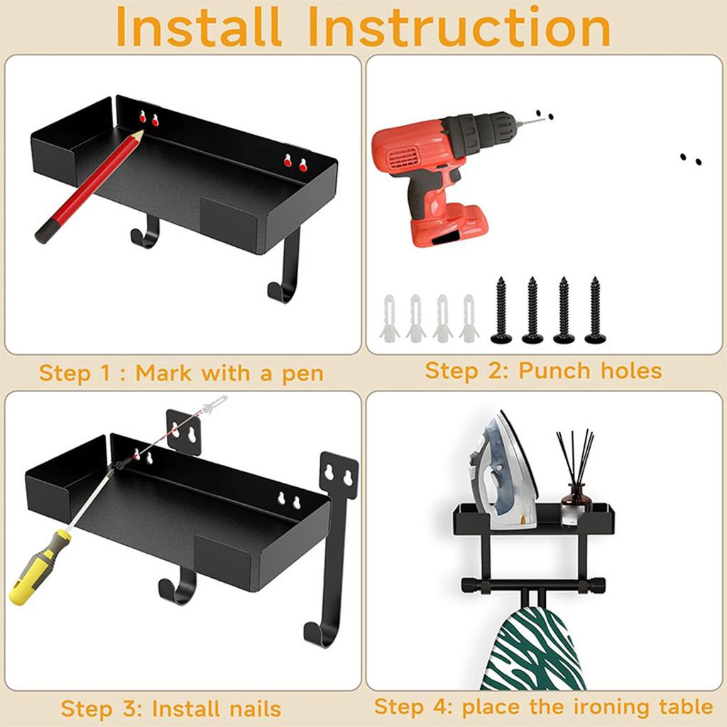 Schwerlast Bügelbrett Aufbewahrungsregal, Wandmontierter Bügelbrettaufhänger, Multifunktionaler Aufbewahrungsständer für T- und Y-förmige Bretter