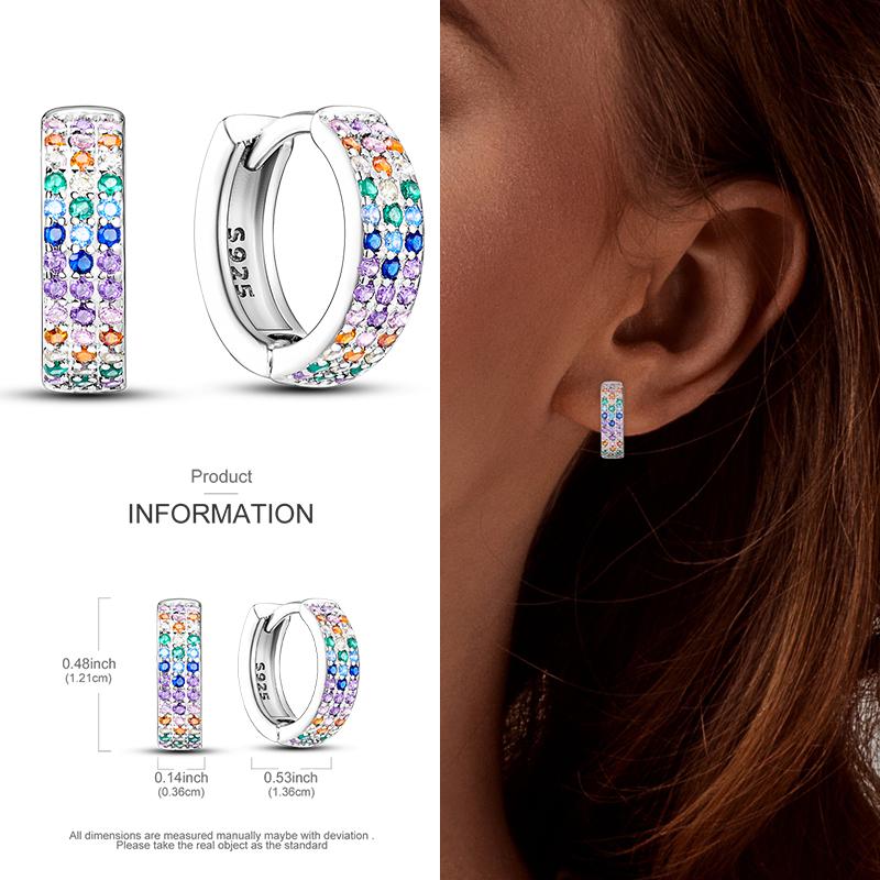 Boucles d'Oreilles Créoles en Argent 925 Zircon Coloré Boucles d'Oreilles Créoles Pavées Pour Femmes Filles Bijoux Cadeau