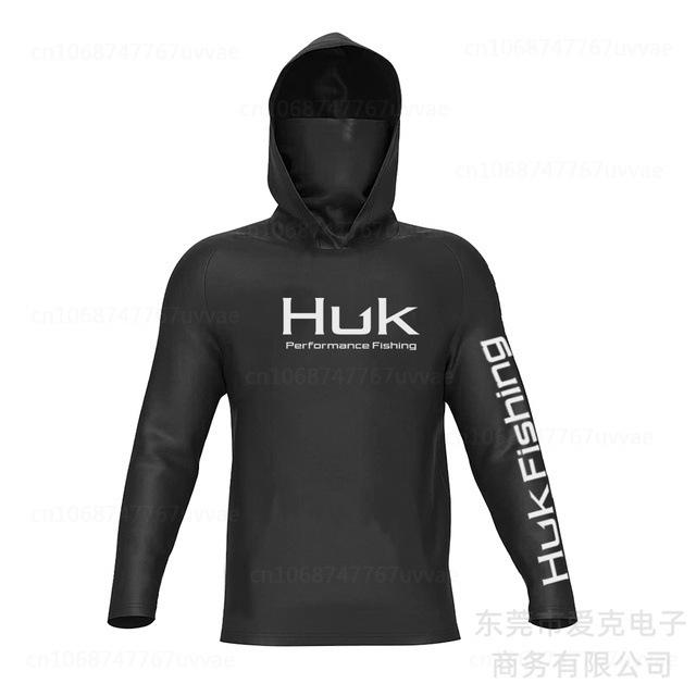 HUK fishing suit men's hoodie summer sun protection long sleeve fishing top with mask outdoor sports fishing shirt