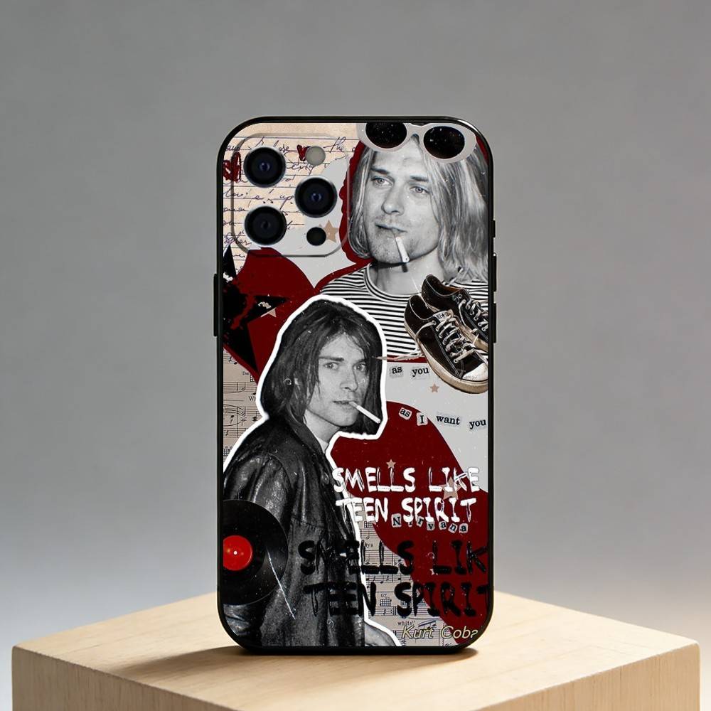K-Kurt N-Nirvana C-Cobain Phone Case For iPhone17,16,15,14,13,12 Plus,Max Soft Silicone Black Cover