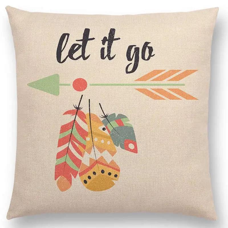 Feather Pattern Decorative Letters Cushion Cover Beautiful Word Be Brave Kind Dream Home Decor Sofa Throw Pillow Case