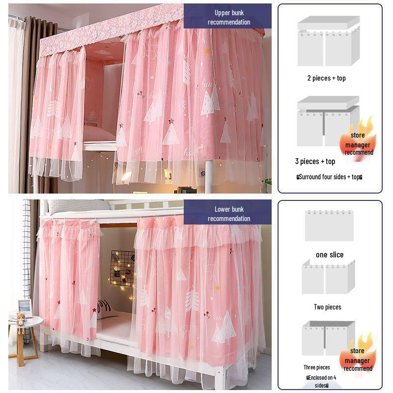 Nordic Minimalist Under-Bed and Upper Bunk Blackout Curtains - Girlish Style for Female Student Dormitories.