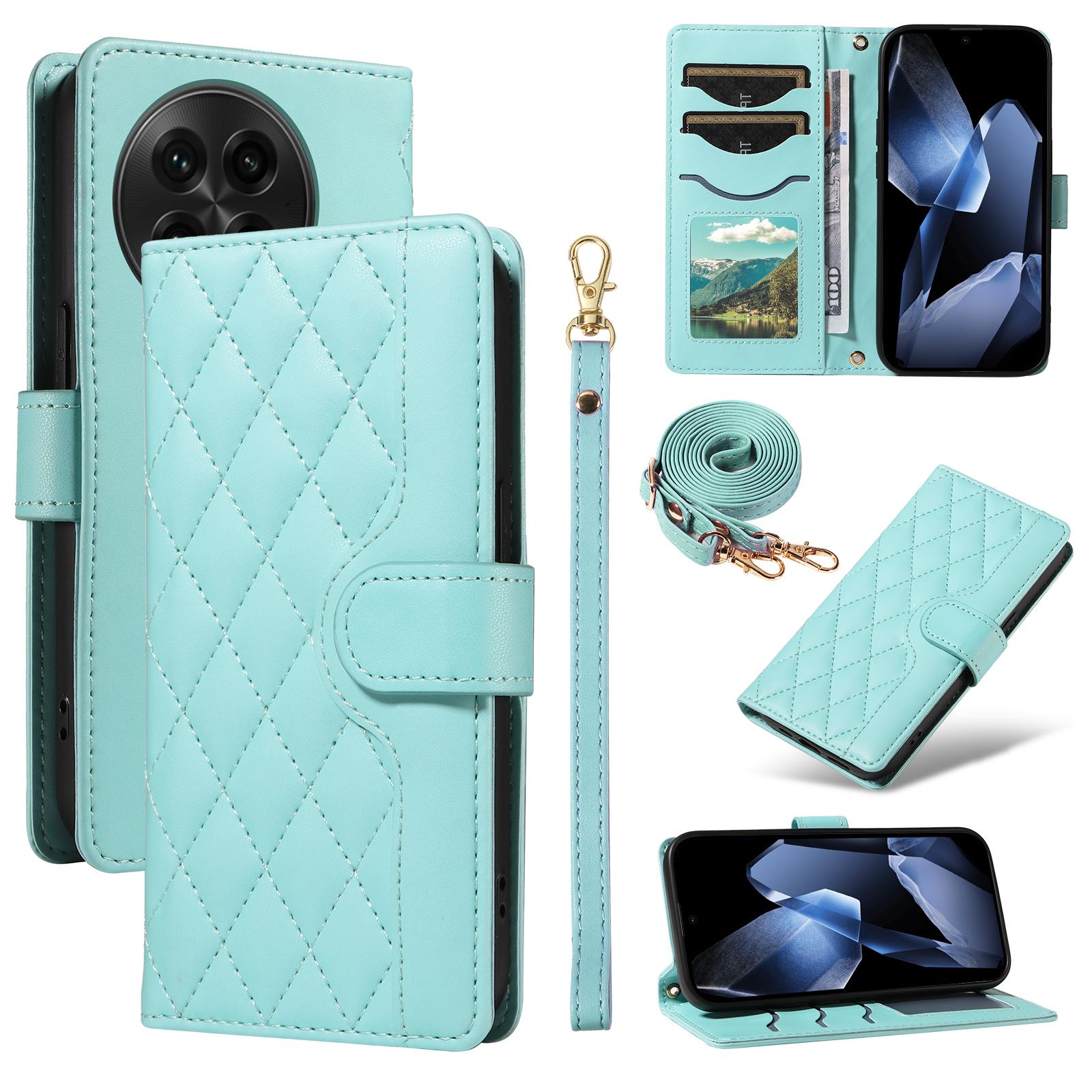 

For OnePlus 13 Wallet Case Rhombus Leather Phone Cover with Strap Green