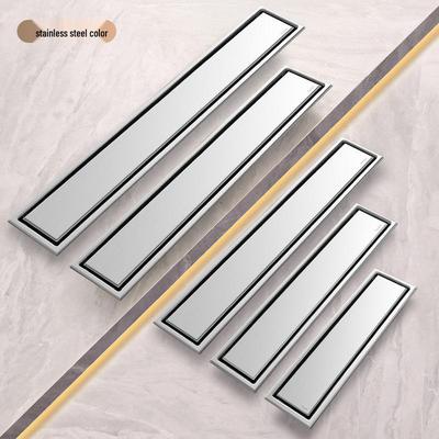 304 Stainless Steel Concealed Floor Drain - Long Strip Anti-Odor Rectangular Design for Tiled Shower Rooms