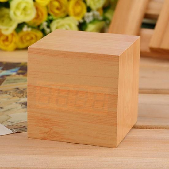 Moderner hölzerner Würfel-Digital-LED-Thermometer-Timer-Kalender-Schreibtisch-Wecker