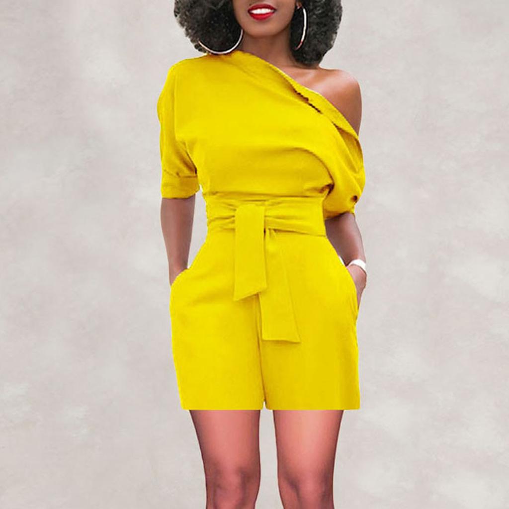 Salopetă de damă, sexy, cu umăr dezactivat, cu volan, salopetă scurtă la modă