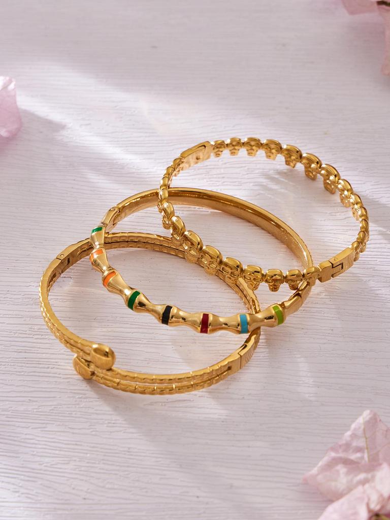 Modern Chinese Style Stone Pendant Gold-Plated Stainless Steel Geometric Bracelet
